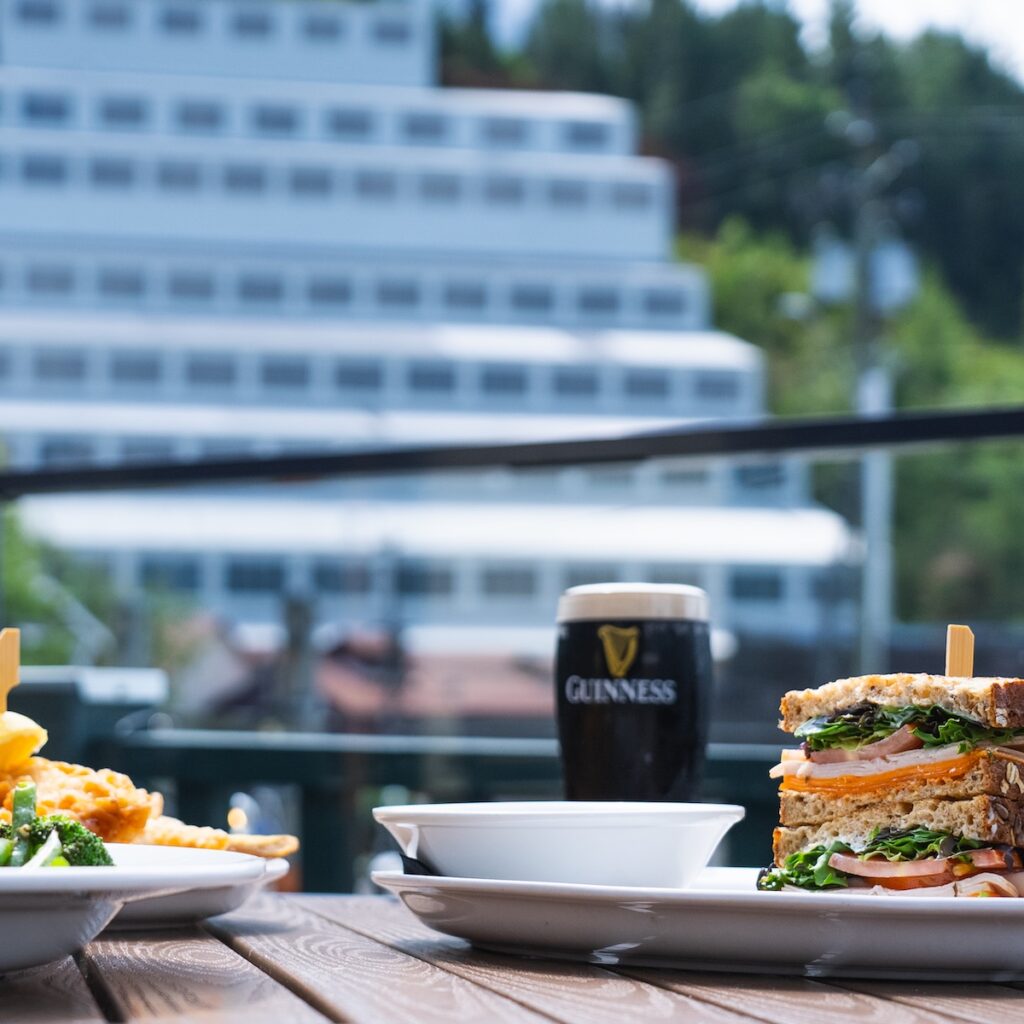 Copper Beach Patio with food and drink