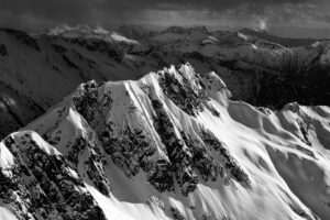 Dramatic black and white winter mountain photo 