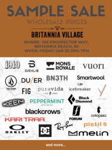 A poster for a sample sale with 20 logos and the date and contact information. 